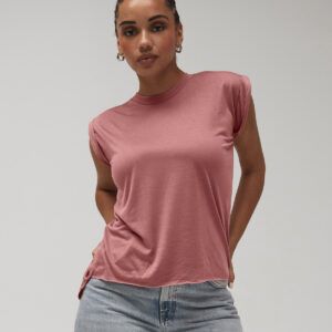 Women's flowy muscle tee with rolled cuff