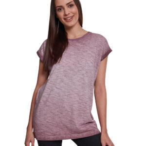 Women's spray dye extended shoulder tee