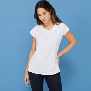 Women's pleat front short sleeve blouse