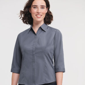 Women's ¾ sleeve polycotton easycare fitted poplin shirt