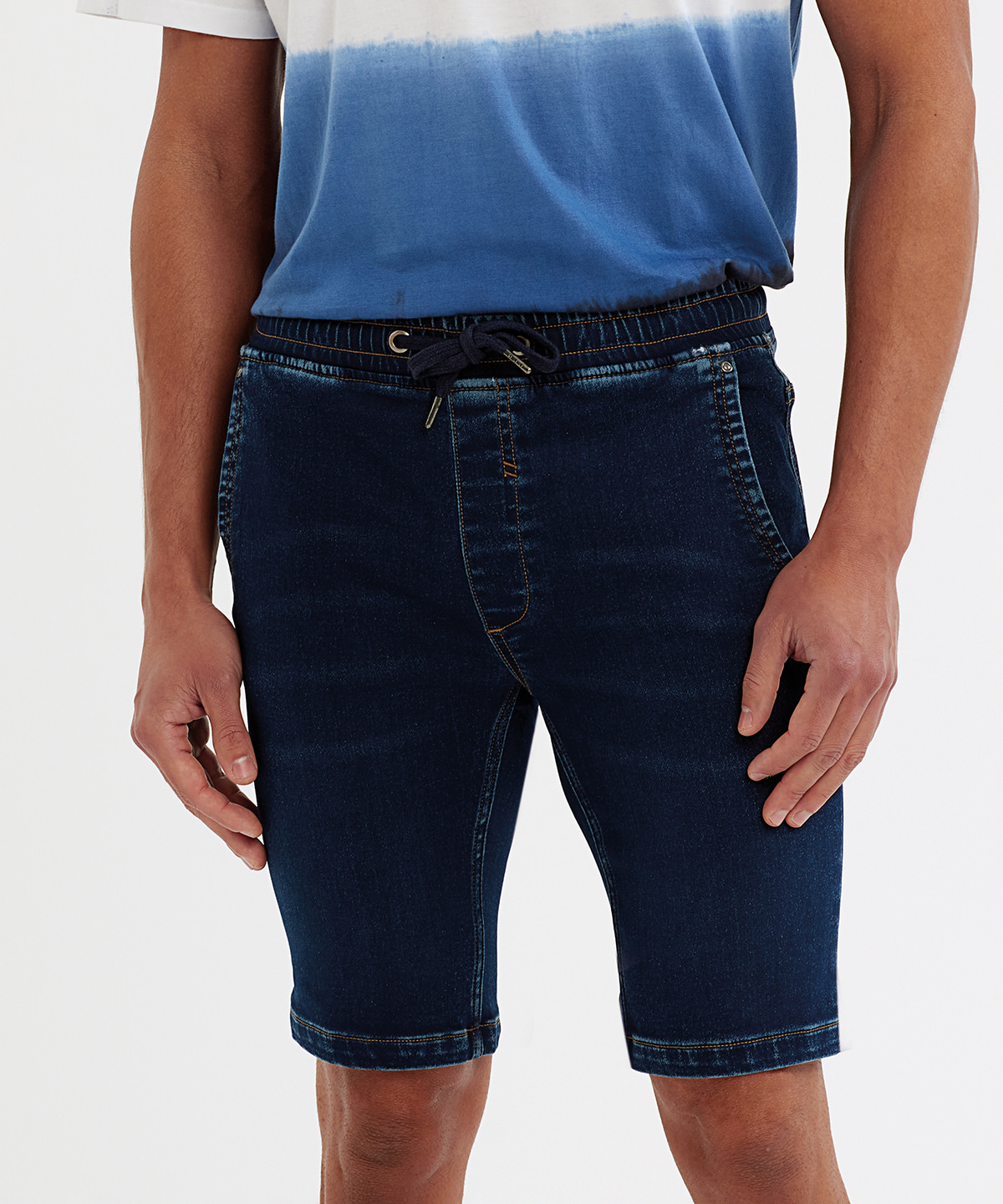 Mens denim drawstring shorts